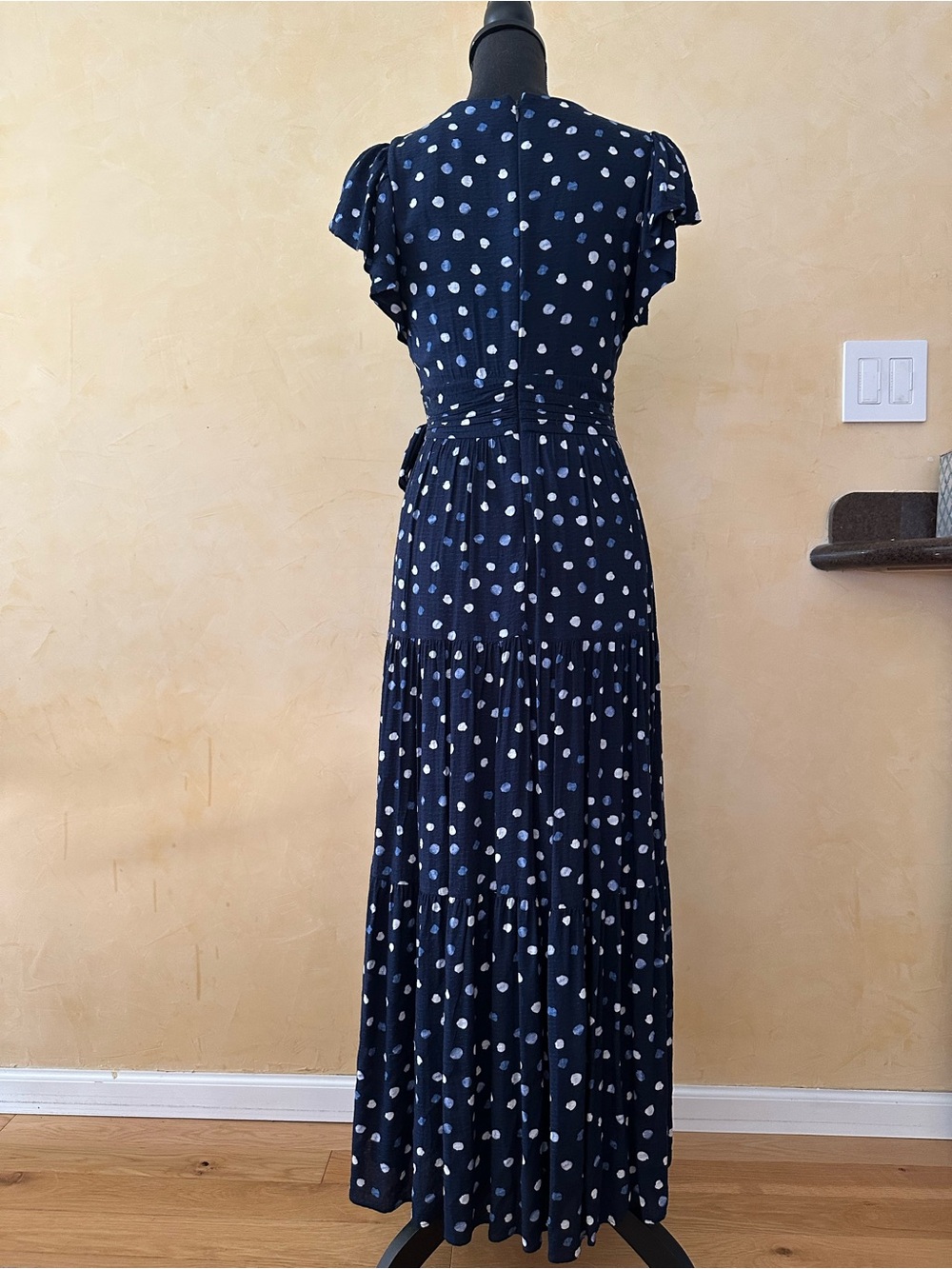 Dkny Navy and White Polka Dot Wrap Maxi Dress - Picture 3 of 5